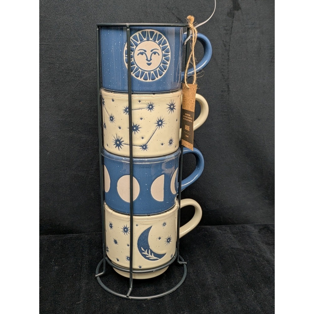 New Set Of 4 Stackable Celestial Whimsical Astrological 13oz Mugs Whimsy Goth
